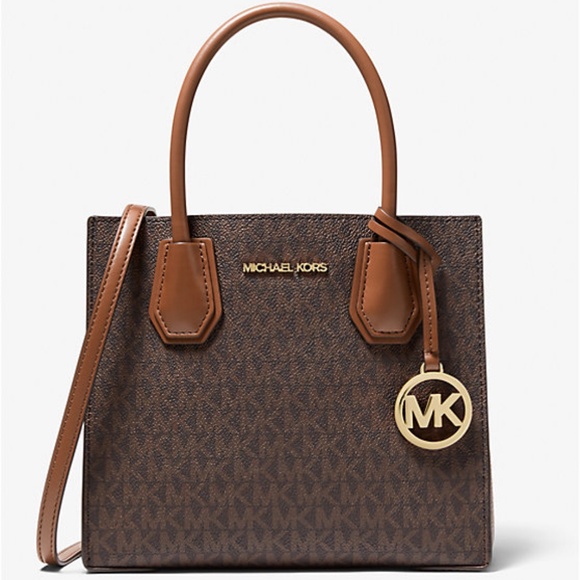MICHAEL KORS Mercer Medium Logo and Leather Accordion Crossbody Bag - Brown - Picture 1 of 3